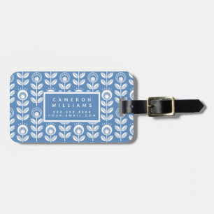 Étiquette À Bagage Ajoutez votre rétro motif bleu scandinave nommé