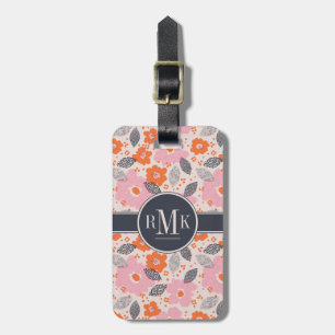 Étiquette À Bagage Ajoutez votre rétro motif floral   mignon nommé