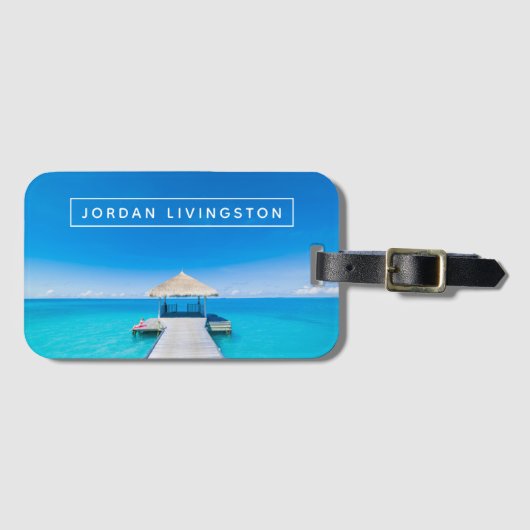 Étiquette À Bagage Ajoutez votre station de vacances tropicale nommée (Devant Horizontal)
