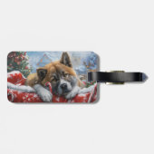 Étiquette À Bagage Akita Chien Festive de Noël (Dos horizontal)