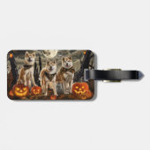 Étiquette À Bagage Akita Halloween Éffrayant (Dos horizontal)