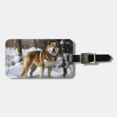 Étiquette À Bagage Akita Laisser Neige Noël (Devant horizontal)