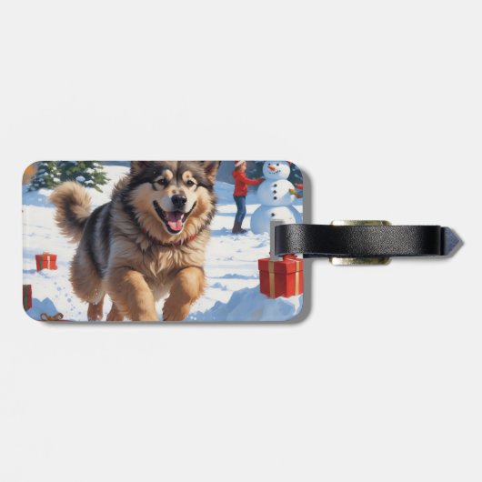 Étiquette À Bagage Alaskan Malamute Noël Festive Scène de neige (Dos horizontal)