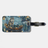 Étiquette À Bagage Alaskan Malamute Noël Festive Voyage (Dos horizontal)