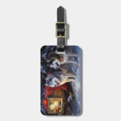 Étiquette À Bagage Alaskien Malamute Snowy Sleigh Ride Noël (Devant Vertical)