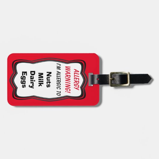 Étiquette À Bagage Alerte faite sur commande d'allergie (Devant horizontal)
