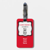 Étiquette À Bagage Alerte faite sur commande d'allergie (Dos Vertical)