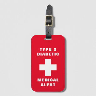 Étiquette À Bagage Alerte Médicale Personnalisée Diabétique de Type 2