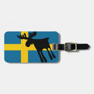 Étiquette À Bagage Älg / Moose med Svenska flaggan