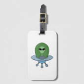 Étiquette À Bagage Alien dans son petit vaisseau spatial (Devant Vertical)