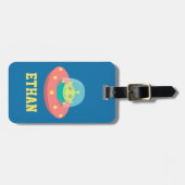 Étiquette À Bagage Alien mignon dans les enfants de vaisseau spatial  (Devant horizontal)