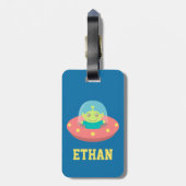 Étiquette À Bagage Alien mignon dans les enfants de vaisseau spatial  (Dos Vertical)