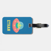 Étiquette À Bagage Alien mignon dans les enfants de vaisseau spatial  (Dos horizontal)