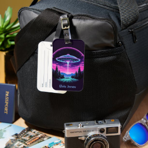 Étiquette À Bagage Alien vaisseau spatial rétro futuriste
