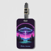 Étiquette À Bagage Alien vaisseau spatial rétro futuriste (Devant Vertical)