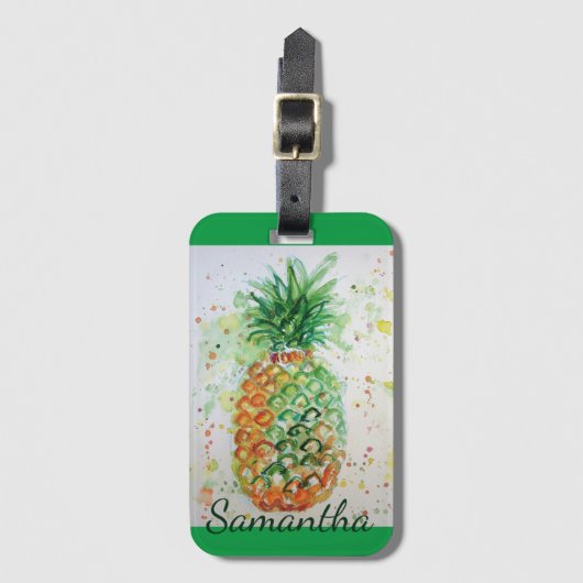 Étiquette À Bagage Alimentation en ananas Vibes tropicales Vibes oran (Devant Vertical)