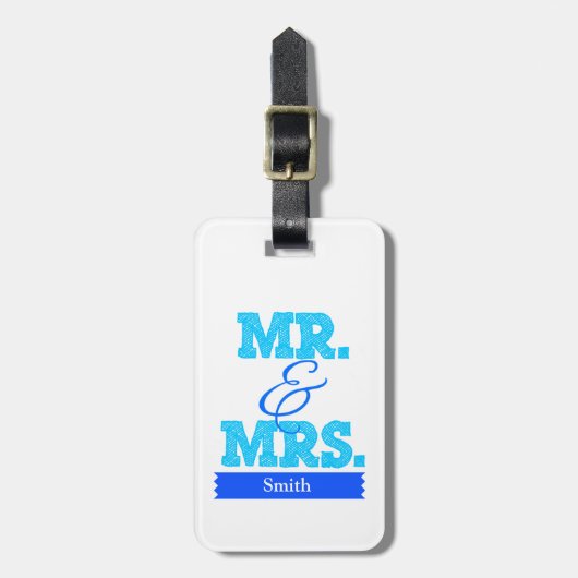 Étiquette À Bagage Allégé blue Mr & Mrs (Devant Vertical)