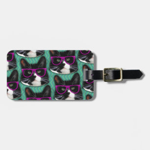 Étiquette À Bagage Allons voir Lunettes Tuxedo Motif de chat