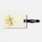 Étiquette À Bagage Aloha | Elégante Fleur Tropicale & Trellis Jaune (Dos horizontal)