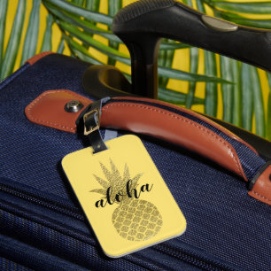 Étiquette À Bagage Aloha Jaune Ananas Tropical Vacances