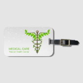 Étiquette À Bagage Alternative Médicale Caduceus Vert Feuilles Blanc (Devant Horizontal)
