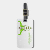 Étiquette À Bagage Alternative Médicale Caduceus Vert Feuilles Blanc (Devant Vertical)