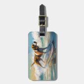 Étiquette À Bagage American Engligh Foxhound Beach Surfing Paining (Devant Vertical)