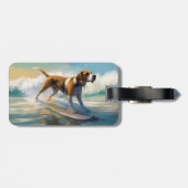 Étiquette À Bagage American Engligh Foxhound Beach Surfing Paining (Dos horizontal)
