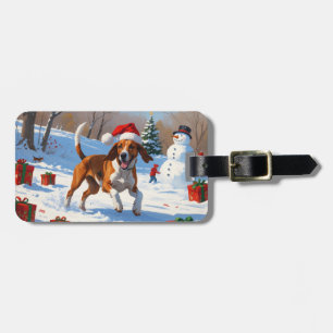Étiquette À Bagage American English Foxhound Noël Festive Neige