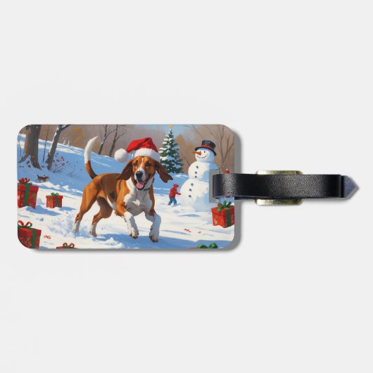 Étiquette À Bagage American English Foxhound Noël Festive Neige (Dos horizontal)