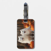 Étiquette À Bagage American Eskimo Chiot Automne Citrouille délice (Dos Vertical)