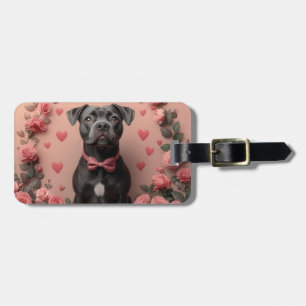 Étiquette À Bagage American Staffordshire avec Roses - Saint-Valentin