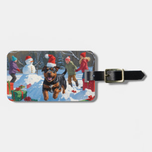 Étiquette À Bagage American Staffordshire Noël Festive Neige