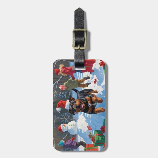 Étiquette À Bagage American Staffordshire Noël Festive Neige (Devant Vertical)