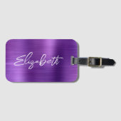 Étiquette À Bagage Amethyst Foil Moderne Bracelet Script Prénom (Devant Horizontal)