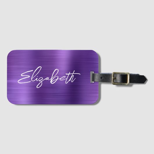 Étiquette À Bagage Amethyst Foil Moderne Bracelet Script Prénom (Devant Horizontal)