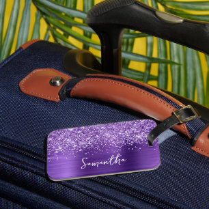 Étiquette À Bagage Améthyste Pailletée Violet Glam Nom