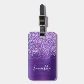 Étiquette À Bagage Améthyste Pailletée Violet Glam Script Nom (Devant Vertical)