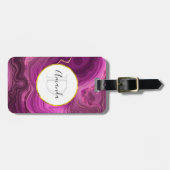 Étiquette À Bagage Améthyste Violet Et Monogramme D'Agate Abstrait Or (Devant horizontal)