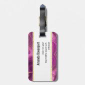 Étiquette À Bagage Améthyste Violet Et Monogramme D'Agate Abstrait Or (Dos Vertical)