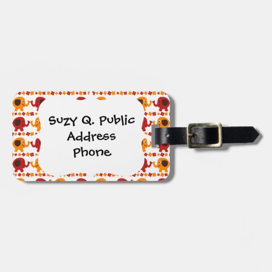 Étiquette À Bagage Amis oranges rouges mignons d'éléphant tenant des (Devant horizontal)