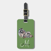 Étiquette À Bagage Amoureux du Raton Laveur Aquarelle Monogramme (Devant Vertical)