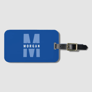 Étiquette À Bagage Amusant Chic Monogramme Nom Initial Bleu Blanc