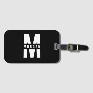 Étiquette À Bagage Amusant Chic Monogramme Nom Initial Noir Blanc