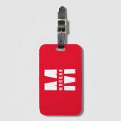 Étiquette À Bagage Amusant Chic Monogramme Nom Initial Rouge Blanc (Devant Vertical)