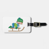Étiquette À Bagage Amusant Hiver Sledding Boy mignonne Snow Adventure (Devant horizontal)
