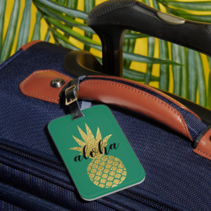 Étiquette À Bagage Ananas Aloha Or Doré Tropical