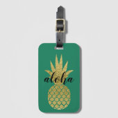 Étiquette À Bagage Ananas Aloha Or Doré Tropical (Devant Vertical)