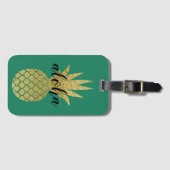 Étiquette À Bagage Ananas Aloha Or Doré Tropical (Devant Horizontal)