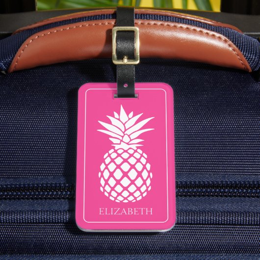 Étiquette À Bagage Ananas blanc chic sur fond rose (Insitu Rectoal 2)